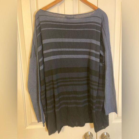 Vince Merino Wool Blend Blue Block Print Striped Oversized Boxy Lightweight Top - Picture 3 of 7